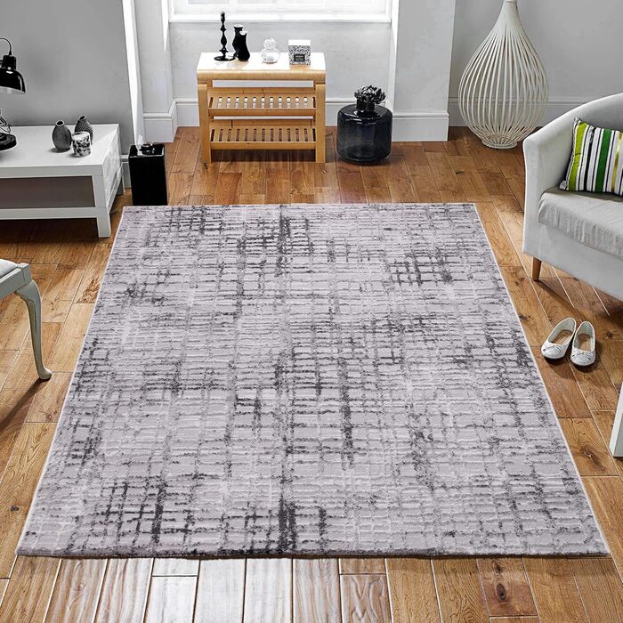 Килим SANAT Evra для вітальні - коротковорсовий килим з сучасним дизайном, підходить для вітальні, коридору, їдальні, спальні, кухні та дитячої кімнати (багатобарвний світло-сірий, 80x150 см), 80 x 150 см (прямокутний), багатобарвний світло-сірий