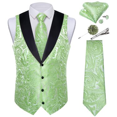 Костюм чоловічий DiBanGu 7-частинний: жакардовий піджак, краватка з коміром, штани, для весілля, свят, XL, світло-зелений
