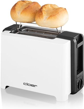 Тостер Cloer 3531 для 2 тостів XXL, 750-900 Вт, з функцією перевірки тосту, підставкою для булочок, режимом розморожування, додатковим підйомом, білий