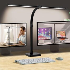 Tantu Adjustable LED Desk Lamp with Dual Heads - 24W, 80cm, 5 Color & 5 Brightness Levels, Gooseneck & Base - Black Office Lamp