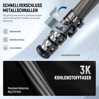 Штатив для камери NEEWER BASICS 77' з моноподом, кульковою головкою 360°, QR-пластиною Arca, компактний, легкий, алюмінієвий, для подорожей, відеозйомки, максимальне навантаження 6 кг (LT37)