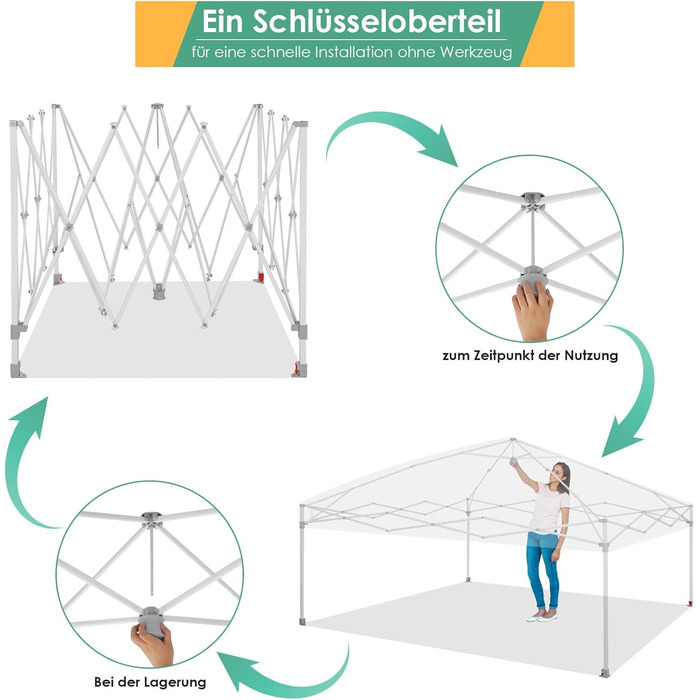 COBIZI 3x3 Pavilion, Waterproof Folding Pavilion 3x3, Stable, 275 cm Party Tent UV Protection 50+ Folding Pavilion 3x3m with Waffle Pattern for Camping Beach Family Gatherings (White)