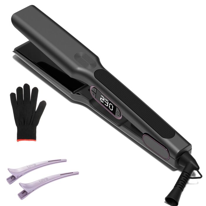 Плойка Bestbeauty з широкими керамічними пластинами 110x40 мм: 15 температур (80-230°C), Dual Voltage (110-240V), швидка укладка для довгатого та густого волосся, чорна – ідеальний подарунок для жінок