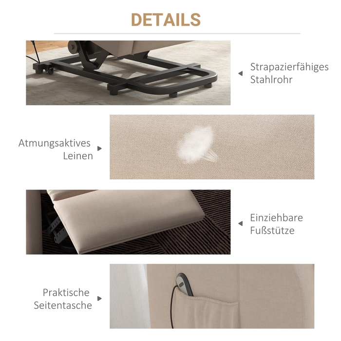 HOMCOM Electric Reclining Chair with Lie-Flat Function, Senior Recliner with Lift Assist, Up to 200kg, 72.5x94x109cm, Cream