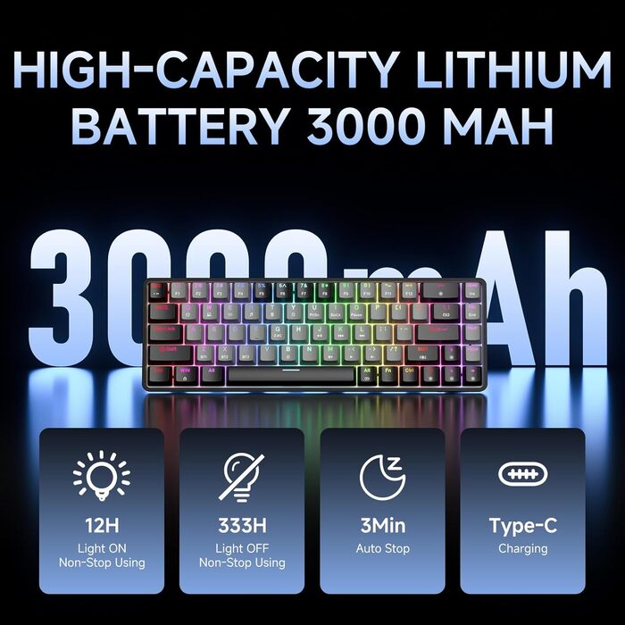 Dierya DK68 - Бездротова ігрова клавіатура з RGB підсвічуванням (68 клавіш, механічний, Linear Red Switch, QWERTY, Bluetooth/2.4GHz/USB-C)