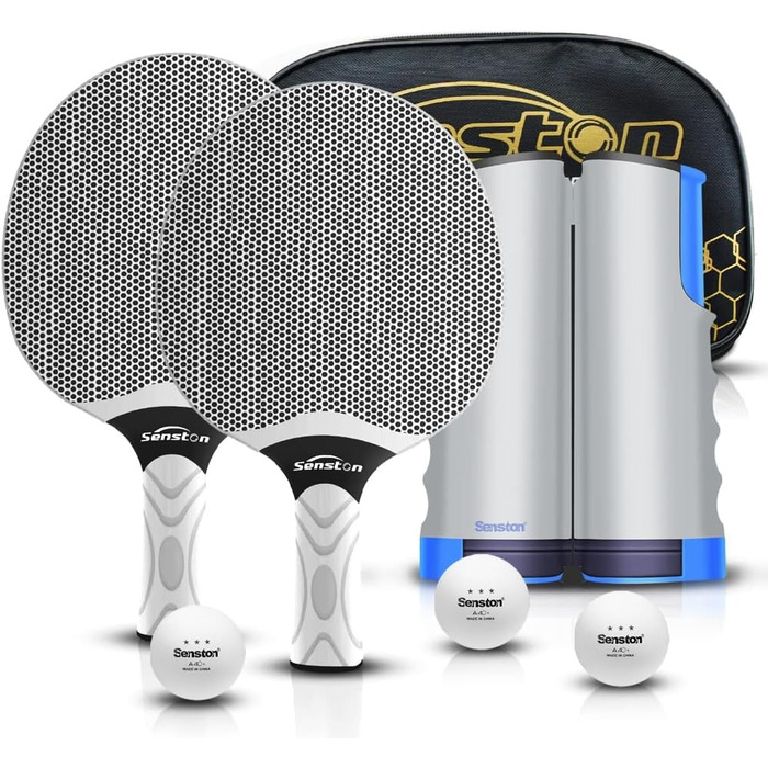 Senston Table Tennis Set - Professional Paddles for 4 Players - Rubber Compound Paddles for Indoor/Outdoor Play (Gray Net)