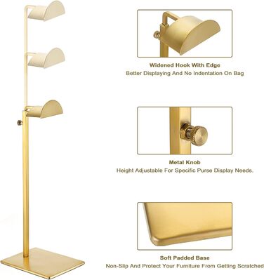 TOLIDA 2 Pack Metal Handbag Stand Gold Handbag Holder with Adjustable Height, Large D-Head Purse Stand for Women Girls for Bag, Hats, Wallet, Props