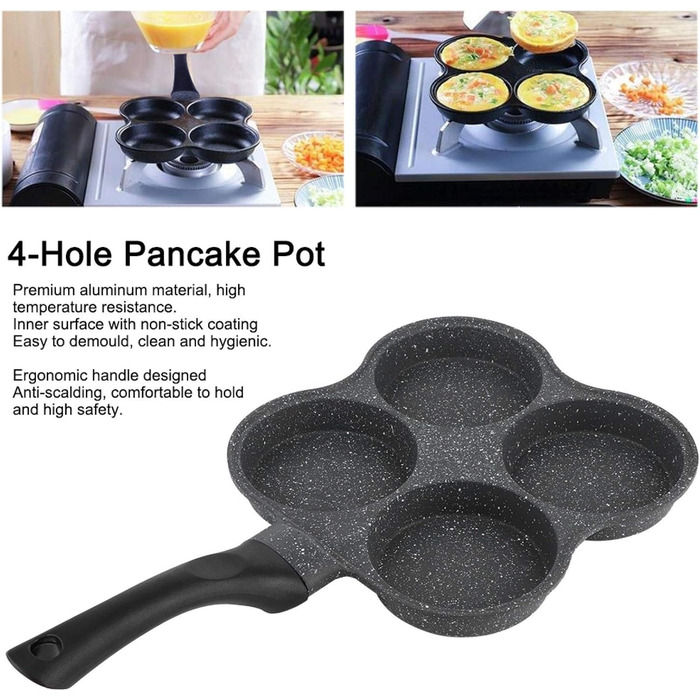 Haofy Egg Pan, 4-Hole Egg Burger Pan, Non-Stick Breakfast Omelette Pancake Pan for Electric Ceramic Stove, Not Available for Induction Cookers