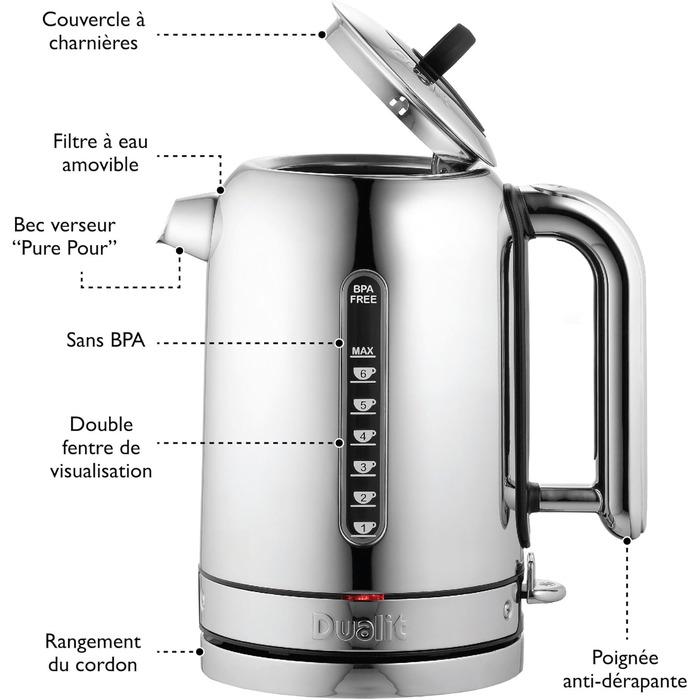 Електричний чайник Dualit Classic з нержавіючої сталі, 1.7л, 3kW, з фільтром для води, чорний