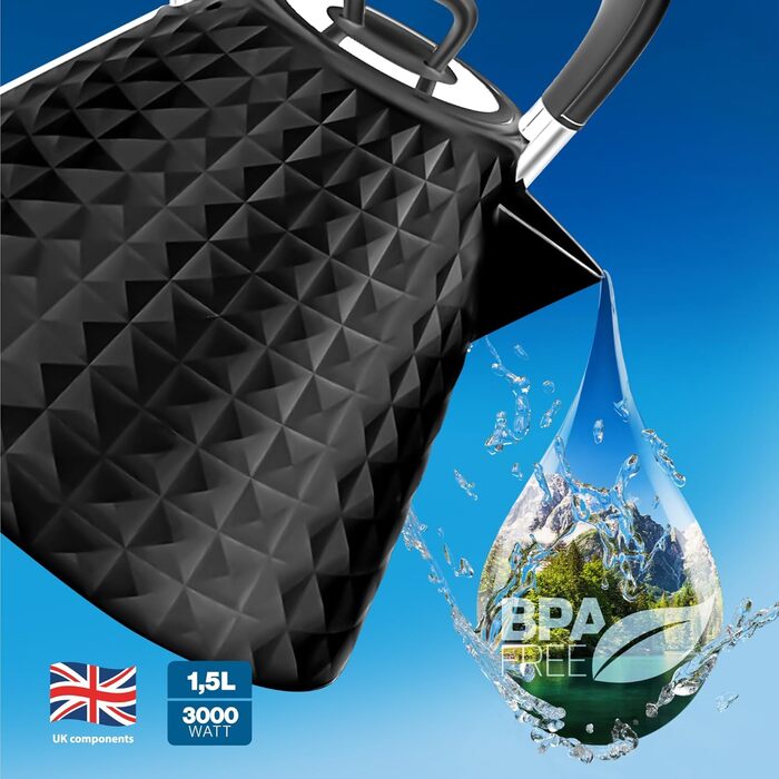 Eldom VENO Retro Kettle - 1.5L Capacity, 3000W Fast Boil, Vintage Design with Grid Pattern, Removable Scale Filter - White/Black Delux