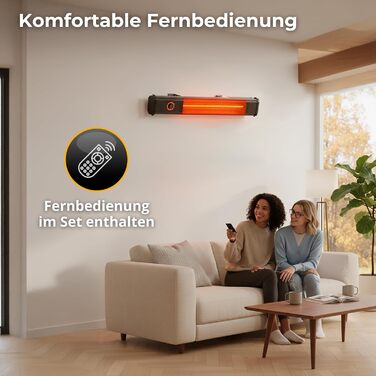 Інфрачервовий обігрівач Climative 2500W – електричний обігрівач з 9 рівнями, IP65 для тераси та приміщення, настінний, з пультом та таймером, чорний