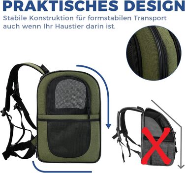 Рюкзак для собак та котів Apollo Walker - зручний та дихаючий рюкзак-переноска для малих тварин (2-15 кг), армійний колір