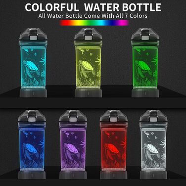 Kids' Water Bottle with 3D Glowing Turtle, LED Light – Tritan, BPA-Free, Creative, Ideal as a Travel Mug, Gift for Starting School, Girls, Boys, Picnic (Sea Turtle, 400 ml)