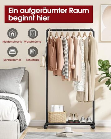 Металевий вішак для одягу на колесах, чорний, середній