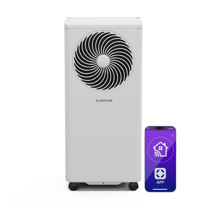 Klarstein Aero Ring Mobile Klimaanlage: мобільний кондиціонер 9000 BTU з функцією охолодження, осушення та вентиляції, керування через додаток та голосове управління, для приміщень до 31 м², енергоефективність A, R290, легкі ролики