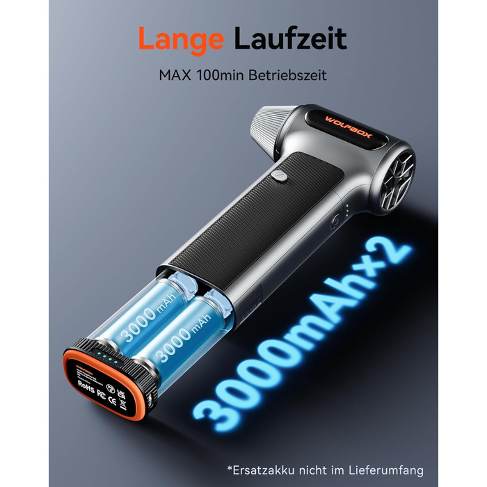 Електричний бездротовий пилосос-піскодув WOLFBOX MF200, 3-ступеневий, 4 насадки для ПК, авто, дому та вулиці