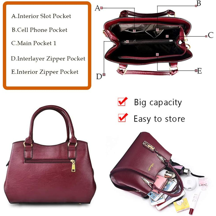 Жіноча шкіряна сумка BestoU велика, червона крос-боді та сумка на плече