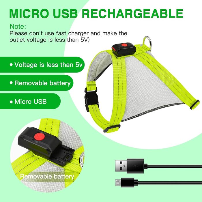 Світловідбиваючий шлейка для собак Chakit ED, світловідбиваючий, для собак з ED, безпечний, для нічних прогулянок, зелений, розмір M