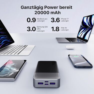 Power Bank NOBIS 20000mAh 65W USB-C PD QC з дисплеєм - для ноутбука, телефону, планшета (Чорний)