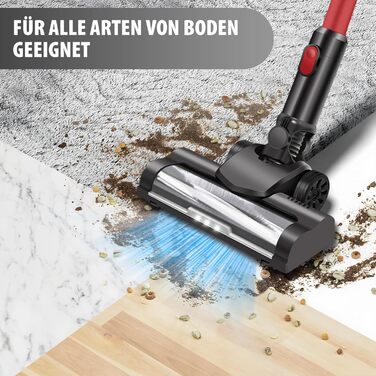 Бездротовий акумуляторний пилосос з антизаплутувальною насадкою, фільтрація 99,999%, для автомобіля та будь-яких поверхонь (червоний, незнімний акумулятор)