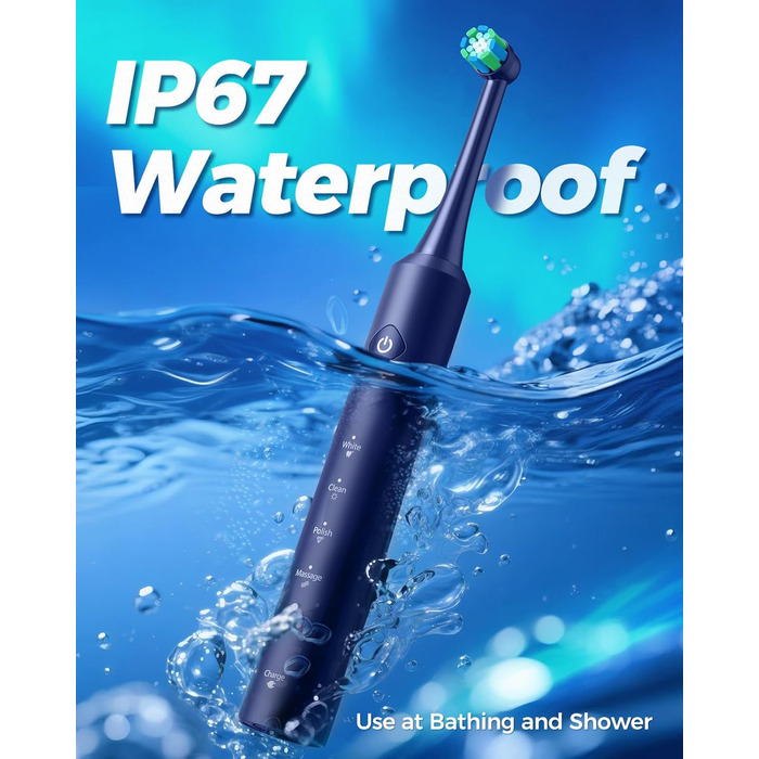 Електрична зубна щітка Rotierende для дорослих з 8 насадками, 4 режими чищення, 60 днів роботи, Smart-таймер 2 хв - професійна електрична зубна щітка (синя)