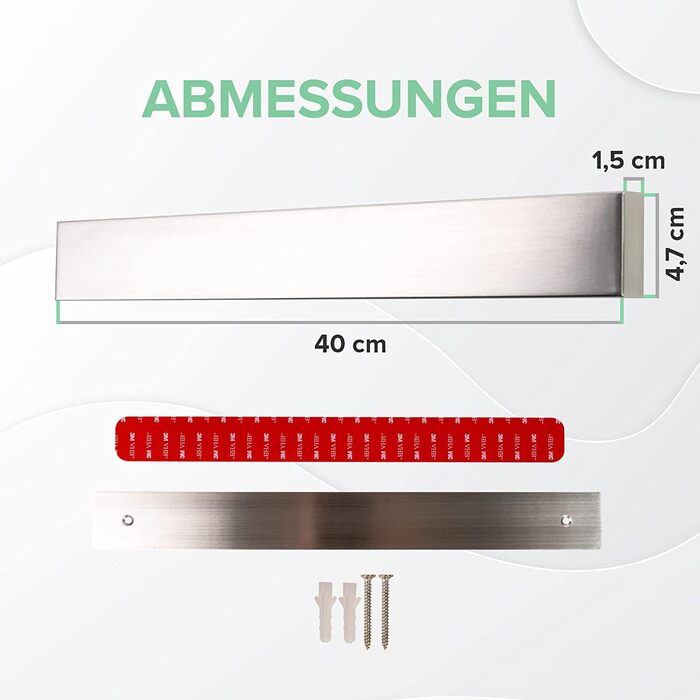 Coninx Magnetic Knife Strip 40cm with High Load Capacity | Magnetic Stainless Steel Knife Holder for Kitchen Knives | 1400 Gauss Magnet | Easy to Mount without Drilling | Beautifully Crafted with Rounded Corners