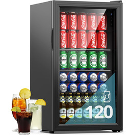 Міні-холодильник для напоїв WIE з подвійними скляними дверцятами, регульованими полицями, 86 літрів, 120 банок, для соди/пива, для дому/кухні/бару/офісу