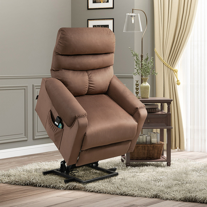 HOMCOM TV Lift Chair Electric with Massage Function, Heating, and Reclining Feature, Light Brown Polyester, 79x97x103cm - For Comfort & Relaxation