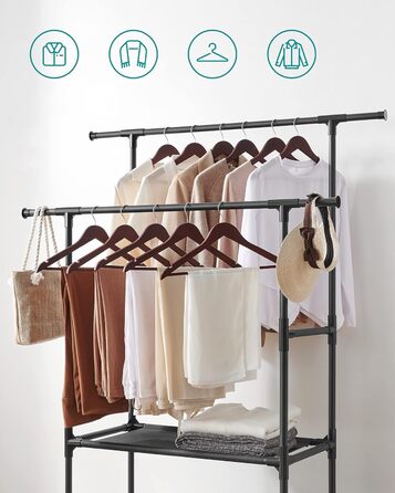 SONGMICS Стійка для одягу металева, з 2 перекладинами та 2 полицями, біла, до 70 кг, RDR02WT (Чорний)