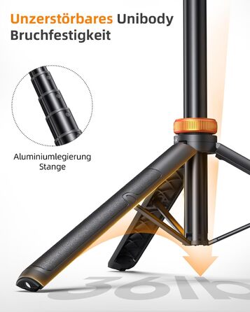 Штатив для смартфона та селфі-палки з пультом дистанційного керування, 158 см, карбоновий, чорний