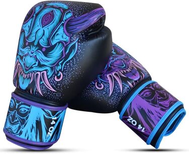 Buddha Fight Wear Luzbel Boxing Gloves - Muay Thai & Kickboxing - 12oz Blue - Premium Leather & Odor-Resistant Interior