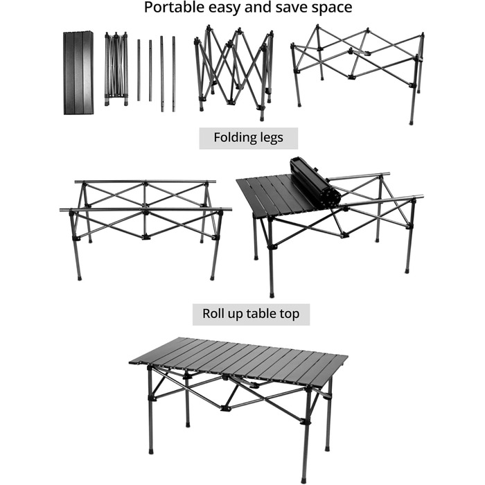 Складний стіл QWORK® для кемпінгу, подорожей, пікніка 95x55x50 см, чорний