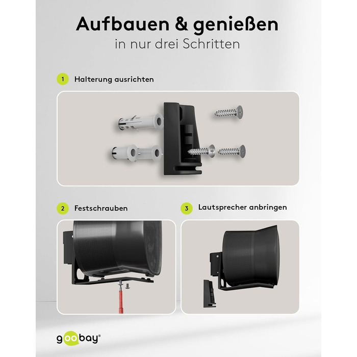 Настінний кронштейн-підставка для колонки Sonos Era 300 від Goobay, чорний, висота 71 см, з кабелеменеджментом, витримує до 3 кг