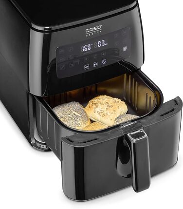 CASO AF 600 XL - large hot air fryer with a 6L basket volume, 12 automatic programs, sensor-touch control, timer from 1-60 minutes, removable basket (dishwasher-safe)