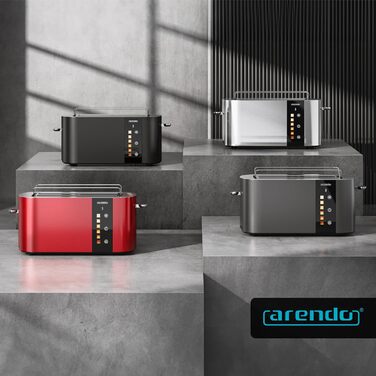 Тостер Arendo з нержавіючої сталі, 2 відділення, сенсорний дисплей, 800 Вт, підставка для булочок, 6 рівнів підсмажування, центрування хліба, таймер, пам'ять (C: Steelsilver)