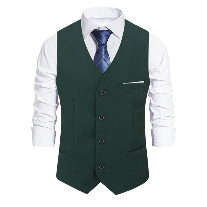 Чоловічий жилет Athemen Slim Fit з V-подібним вирізом, костюмний жилет для бізнесу та весіль, колір зелений (#606), розмір 3XL