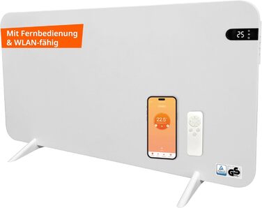 Könighaus 450W Smart Двохтрубчаста інфрачервова батарея V2 - Настінний/Підлоговий монтаж - Керування через Wi-Fi з додатком та пультом - з тримачем для рушників, ніжками та кріпленням. Колір: Білий 450 Вт - Білий з дисплеєм