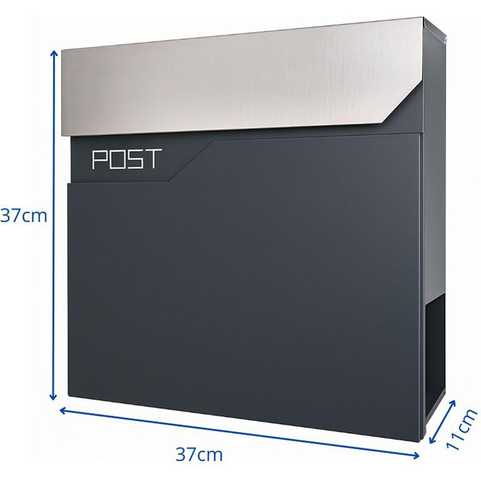 Поштова скринька Verda Anthracite з газетницею, порошкове покриття AkzoNobel, 2 ключі, табличка з ім'ям, дизайнерська настінна поштова скринька з нержавіючої сталі