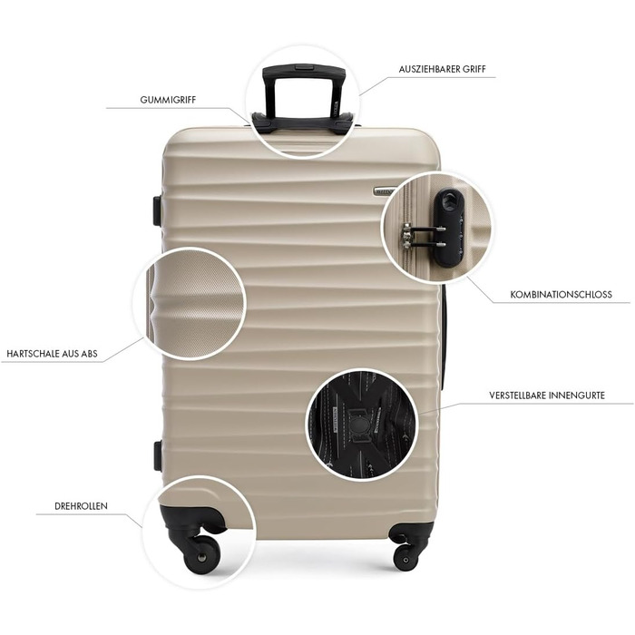 Чемодан на колесах Wittchen Groove Line L, великий, з ABS-пластику, з кодовим замком, 4 колеса, чорний (набір 3шт.)