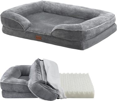 Juskys Dog Bed Sheena L Orthopedic, Washable & Non-Slip - 98 x 70 x 17 cm - Fluffy Dog Sofa for Medium-Sized Dogs Grey - Pet Bed Dog Sofa