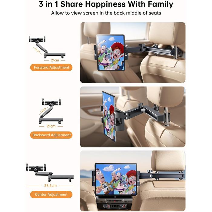 Універсальний тримач для планшета в авто Coolpow: кріплення на спинку сидіння, регульований, 360° обертання, сумісний з iPad, Samsung Tab, смартфоном (4.7-13 дюймів)