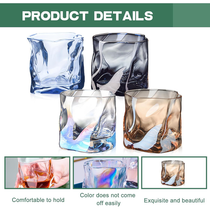 Набір склянок для віскі 4 шт. (200 мл), склянки з нерівною поверхнею, без ніжки, ідеальні для чоловіків, на день народження, на батьківський день, на річницю, 4 кольори