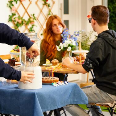 Диспенсер для напоїв Relaxdays з вставкою для фруктів, 4 л, кран та кришка, глечик, скло, метал, прозорий