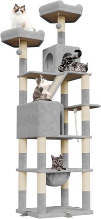 Великий кігтетопор для котів Dogat Katzenbaum XXL: кігтетопор, будиночок, гамак, 208 см, 16 стовпчиків, сірий