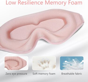 Маска для сну 3D з memory foam, повна світлонепроникність, регульована, рожева, для жінок