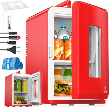 KESSER® Міні холодильник/термобокс 15L з охолодженням та підігрівом, AC/DC 220-240V/12V, для авто, офісу, кемпінгу, червоний