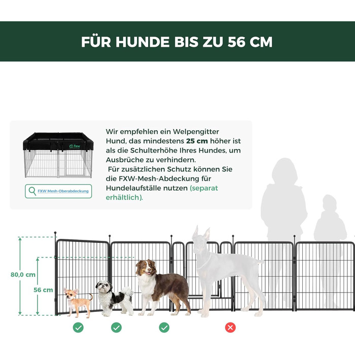 Вигул для собак FXW Rollick: 8 панелей, 80 см, для невеликих та середніх собак, для двору, кемпінгу│Чорний, патентований