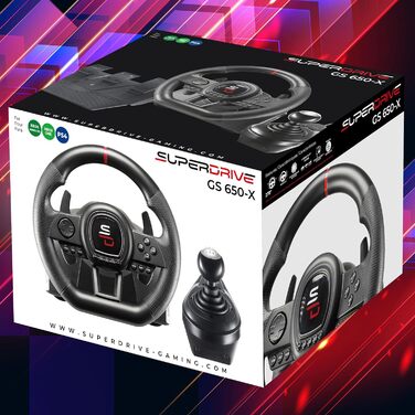 Руль для гонок Superdrive GS650-X з ручним перемиканням передач, 3 педалі, пелюстки перемикання, сумісний з Xbox Serie X/S, PS4, Xbox One (програмований для всіх ігор)