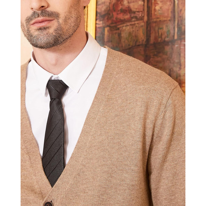 Чоловічий кардиган Kaspin з вовняної суміші, V-подібний виріз, ґудзики та кишені (колір кава, розмір S)