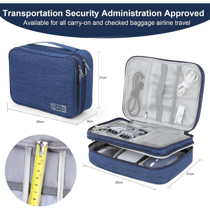 Органайзер для кабелів AiQInu: універсальна дорожня сумка-кубик, 3 шари, водонепроникний, для кабелів, powerbank, USB, SD карт (темно-синій)